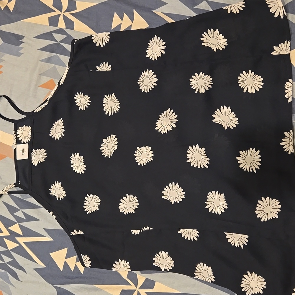 CABI Navy Blue Daisy Floral Tank Top Size: S